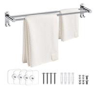 Porte-serviettes double pour salle de bain, réglable, 40-70 cm, en acier inoxydable, autocollant, fixation murale, support pour serviettes de bain, support mural pour salle de bain