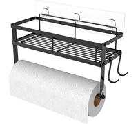 Porte-serviettes en acier inoxydable avec tablette, autocollant, organiseur 2 en 1, noir mat