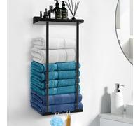Porte-serviettes en acier inoxydable sans perçage, étagère à serviettes extensible avec grand espace de rangement – porte-serviettes autocollant pour la salle de bains et la cuisine, 38-80 cm, noir