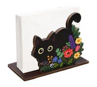 Porte-serviettes en bois avec motif chat noir | Joli design de décoration de cuisine, table à manger, bureau, café, cadeau pour les amoureux des chats