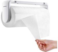 Porte-serviettes en papier avec ciseaux à une main - Bras de fixation réglable à vis - Blanc