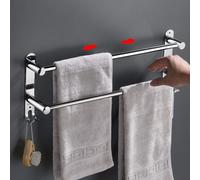 Porte-serviettes extensible, 43-78 cm, en acier inoxydable, sans perçage, fixation murale, argenté, 2 niveaux