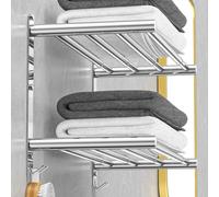 Porte-serviettes extensible de 43 à 74 cm pour salle de bain et cuisine, porte-serviettes de table, support mural en acier inoxydable SUS304, sans perçage, réglable (porte-serviettes à double rangée)