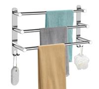 Porte-serviettes extensible de 43 à 75 cm, sans perçage, en acier inoxydable à 3 couches, autocollant, avec 2 crochets, fixation murale, pour salle de bains et cuisine, étanche et résistant à la rouil