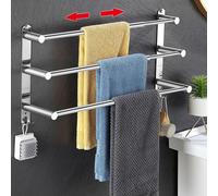 Porte-serviettes extensible sans perçage, 43-78 cm, en acier inoxydable avec 2 crochets pour la salle de bains et la cuisine, fixation murale, couleur argent (3 couches)