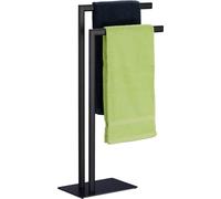 Porte-serviettes loft noir Relaxdays - 2 barres en acier inoxydable, autoportant, design moderne et mat 81x49x20 cm