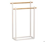 PORTE SERVIETTES METAL STRUCTURE RECTANGULAIRE ET 2 BARRES BAMBOU - BLANC/BAMBOU