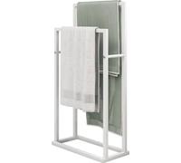 Porte-serviettes métallique à deux niveaux, finition chromée, revêtement antirouille, pour salle de bains, porte-serviettes en forme d'échelle, rangement pour accessoires de salle de bains et serviett