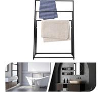 Porte-serviettes - Modèle sur pied à 3 étages - Capacité de charge : 25 kg - Acier thermolaqué - Montage sans perçage - Hauteurs : 70/90/110 cm - Noir