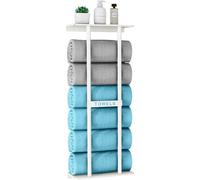 Porte-serviettes mural blanc en métal, 76 cm, avec étagère, pour salle de bain ou cuisine