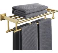 Porte-serviettes mural de 50 cm avec étagère, en acier inoxydable doré