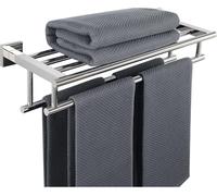 Porte-serviettes mural de 50 cm avec étagère, en acier inoxydable poli, pour salle de bain et cuisine