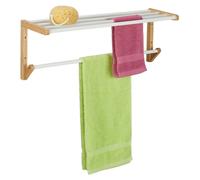 Porte-serviettes mural, dimensions : 25 x 70 x 20 cm, 4 barres, porte-serviettes de douche pour la salle de bains, bambou, naturel/blanc