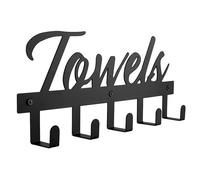 Porte-Serviettes Mural Élégant En Métal Noir Avec 5 Crochets Pour Salle De Bain Et Cuisine