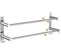 Porte-serviettes mural en acier inoxydable brillant, extensible de 43 à 75 cm, avec crochets