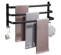 Porte-serviettes mural en aluminium - Vilde - 40 cm - Noir mat - Trois barres - Quatre crochets - Installation facile