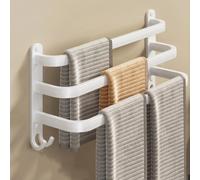 Porte-serviettes mural - Étagère à serviettes - 3 niveaux - Avec crochets - Aluminium - Fixation sans perçage - 50 cm - Hauteur 25 cm
