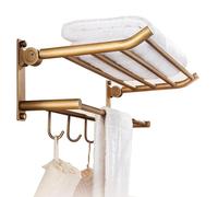 Porte-serviettes mural pliable en laiton avec crochets et barre, finition bronze brossé