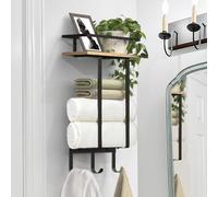 Porte-serviettes mural, porte-serviettes pour invités, étagère à serviettes de salle de bain à fixer au mur avec crochets, porte-serviettes avec tablette, tringle à serviettes, rangement pour serviett
