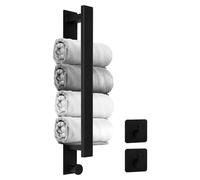 Porte-serviettes noir autocollant, porte-rouleaux de papier essuie-tout sans perçage, barre à serviettes avec crochets, fixation murale, acier inoxydable, crochets pour peignoirs, porte-torchons, port