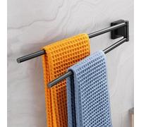 Porte-serviettes noir Ibzoa® avec 2 bras pivotants, idéal pour la salle de bain et la cuisine, fixation murale sans vis apparentes, 39 cm de largeur, 4 cm d'espacement, en acier inoxydable 304