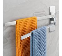 Porte-serviettes pivotant, à 2 bras, adhésif, sans perçage, en acier inoxydable brossé, argenté, dimensions : 43 x 18 x 5 cm