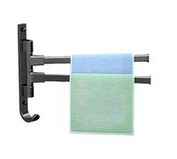 Porte-Serviettes Pivotant à 2 Bras, Support Mural pour Serviettes, Alliage d'Aluminium Rotation à 180 Degrés, Double Barre Pivotante Porte Serviette Accessoire pour Salle de Bain ou Cuisine (Noir)