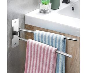 Porte-Serviettes pivotant, Porte Serviette Salle De Bain sans Percage, Gain de Place - Support Mural pour Serviettes - Double Barre pivotante pour Salle de Cuisine