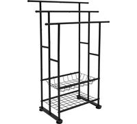 Porte-serviettes - Porte-serviettes sur pied - Avec panier de rangement - Fer, À assembler - Pour salle de bain/chambre/balcon - Noir