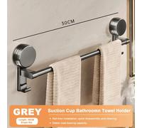 Porte-serviettes pour salle de bain - Barre à double porte-serviettes - Ventouse - Fixation murale sans perçage - Aluminium spatial - Revêtement galvanisé - Gris - 30 cm