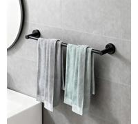 Porte-serviettes réglable, porte-serviettes noir laqué mat, réglable de 43 cm à 72 cm, porte-serviettes de salle de bains en acier inoxydable 304 avec trous de fixation, pour la chambre, la salle de b
