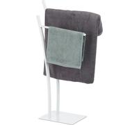 Porte-serviettes Relaxdays à 2 barres, porte-serviettes sur pied de forme angulaire, porte-serviettes de bain HBT 88 x 43 x 24 cm, blanc