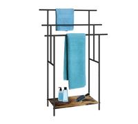 Porte-Serviettes Relaxdays avec Tablette, H x L x P: 100x68x30 cm, Style Industriel, 3 Barres, sur Pied, Marron/Noir