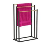 Porte-Serviettes Relaxdays, H x L x P = 76 x 45 x 21,5 cm, métal, 3 Barres en Bambou, sur Pied, Noir/Naturel