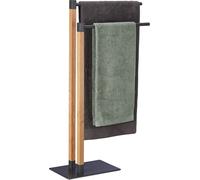 Porte-serviettes Relaxdays, modèle sur pied, avec 2 barres, dimensions : 83,5 x 51,5 x 20 cm, forme carrée, anthracite/naturel