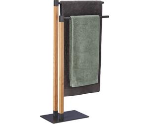 Porte-serviettes Relaxdays, modèle sur pied, avec 2 barres, dimensions : 83,5 x 51,5 x 20 cm, forme carrée, anthracite/naturel