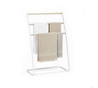 Porte-serviettes Relaxdays sur pied, 3 barreaux, pour serviettes & vêtements, H x L x P : 86 x 58 x 30 cm, fer, blanc