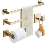 Porte-serviettes salle de bain Ari set 4 pièces, acier inoxydable SUS304, doré brossé, support mural pour serviettes, papier toilette et accessoires