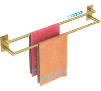 Porte-serviettes sans perçage, barre extensible en acier inoxydable brossé SUS304 (40-75 cm), double porte-serviettes adhésif à fixation murale, porte-serviettes pour salle de bains, paroi de douche,