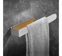 Porte-serviettes sans perçage, blanc, en bambou, barre porte-serviettes pour salle de bain et cuisine, fixation adhésive, porte-serviettes pour salle de bain, salle d'invités ou WC, 40 cm, montage mur