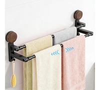 Porte-serviettes sans perçage, double barre à longueur réglable de 50 à 97 cm, porte-serviettes extensible à ventouse avec 2 crochets, sans perçage ni colle, pour mur, porte, salle de bain, cuisine, d