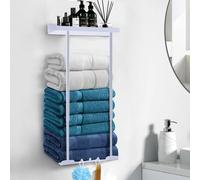 Porte-serviettes sans perçage - Étagère murale extensible autocollante avec grand espace de rangement, porte-serviettes pour invités et porte-serviettes de bain pour la salle de bain et la cuisine, 38