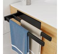 Porte-serviettes sans perçage, noir ; porte-serviettes en acier inoxydable brossé, noir ; porte-serviettes pour invités sans perçage ; barre porte-serviettes double adhésive pour cuisine, salle de bai