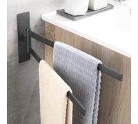 Porte-serviettes sans perçage, pivotant à 180°, modèle angulaire, en acier inoxydable 304, couleur noire, à double barre, adhésif