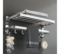 Porte-serviettes sans perçage, porte-serviettes adhésif avec 2 barres et 5 crochets, porte-serviettes mural pliable à 90° en acier inoxydable pour salle de bain, cuisine, toilettes (58 cm)