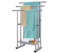 Porte-serviettes sur pied de 101,6 cm pour salle de bains, porte-serviettes sur pied à 3 étages avec panier de rangement, échelle de plafond pour sécher et étendre les grandes serviettes de bain et le