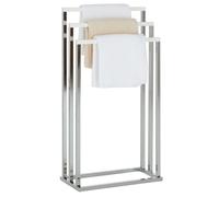 Porte-serviettes sur pied EDOARDO portant pour linge de bain ou vêtements avec 3 tringles, en métal chromé et bois blanc
