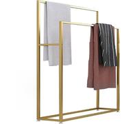 Porte-serviettes sur pied en métal à 2 niveaux élégant pour salle de bain avec 2 barres pour serviettes, support de serviettes de sol pour bureau et salle de bain (D 75 x 20 x 110 cm)