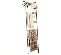 Porte-Serviettes sur Pied, Étagère Échelle en Bambou, 10 Amovibles Crochets pour Serviette, Couverture, Vêtement, Foulard, Gain de Place