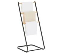 Porte-serviettes sur pied FLAVIA échelle à 3 portants pour linge de salle de bain, structure en métal noir et imprimé bois